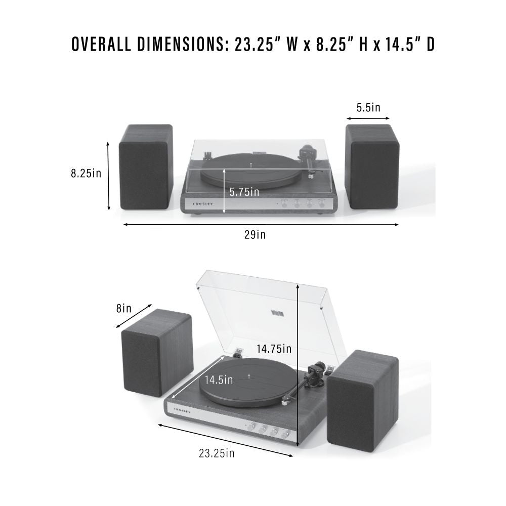C65 RECORD PLAYER WITH SPEAKERS dimensions