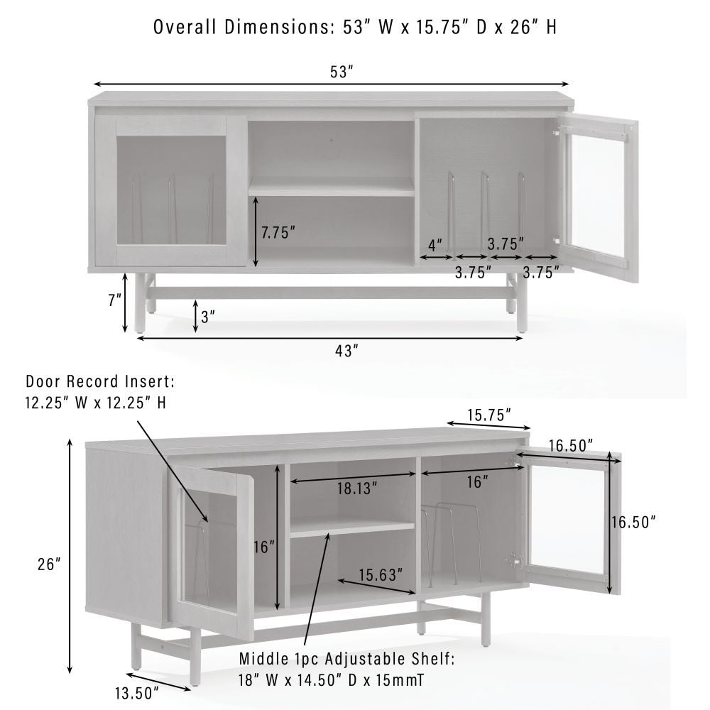 DEMPSEY RECORD PLAYER CABINET WITH VINYL STORAGE dimensions