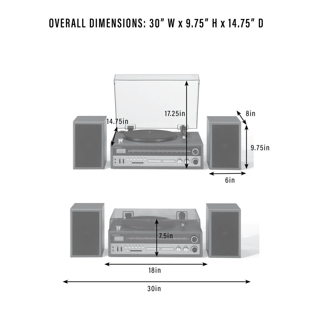 1975t Record Player With Speakers dimensions