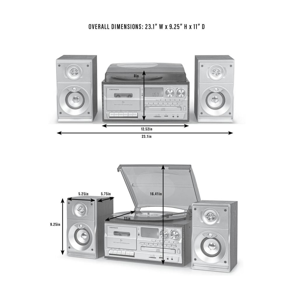 Eclipse 9-in-1 Record Player With Speakers dimensions