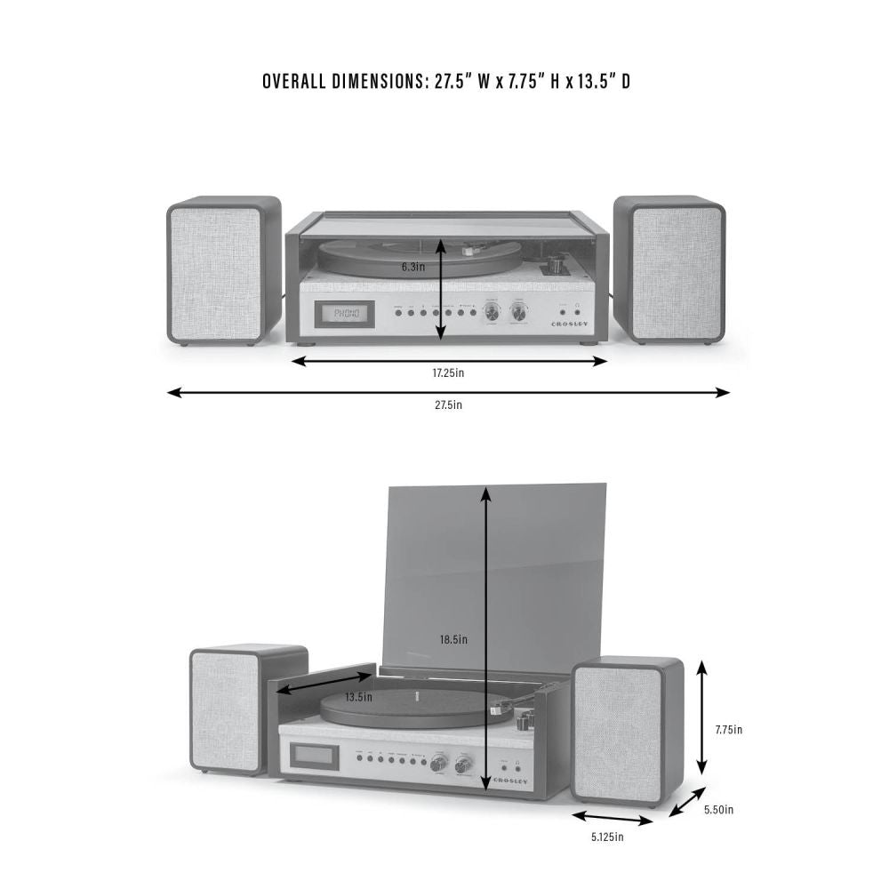 Coda Record Player With Speakers dimensions