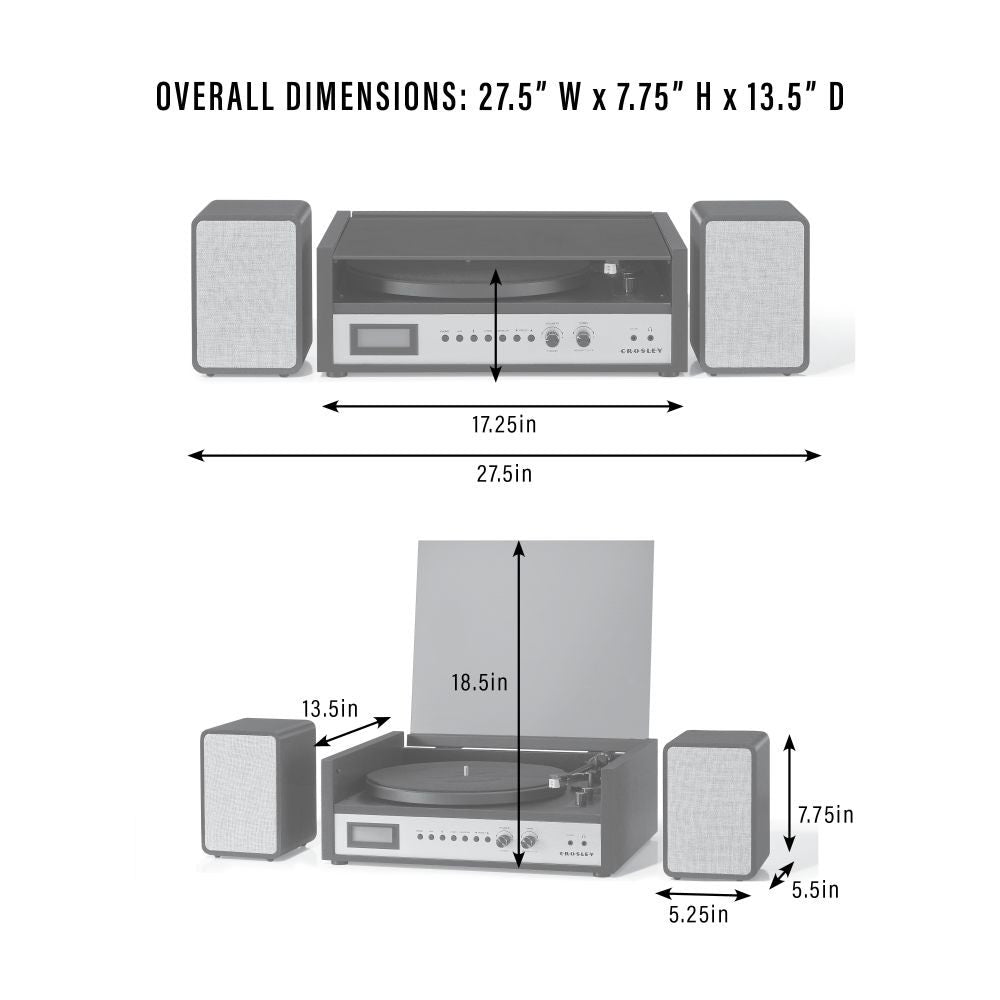 Coda Record Player With Speakers dimensions