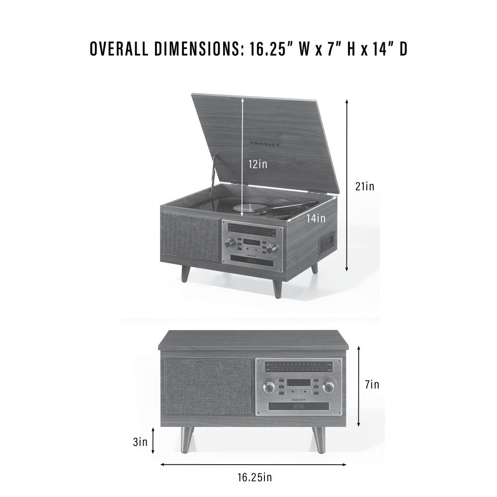 SERENADE 8-IN-1 RECORD PLAYER dimensions