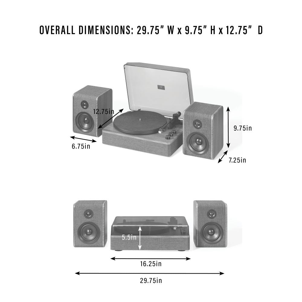 NOCTURNE RECORD PLAYER WITH SPEAKERS dimensions
