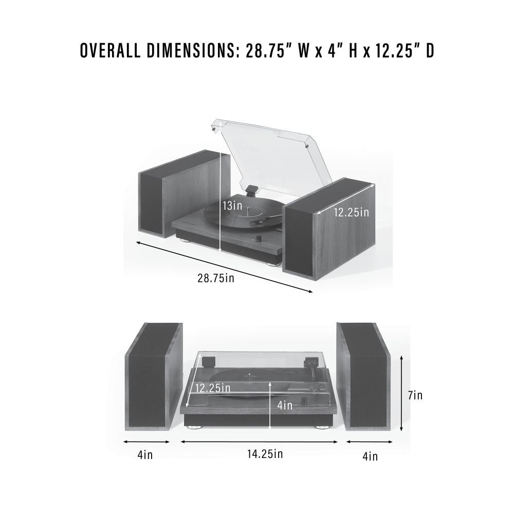 RIFF RECORD PLAYER WITH SPEAKERS dimensions