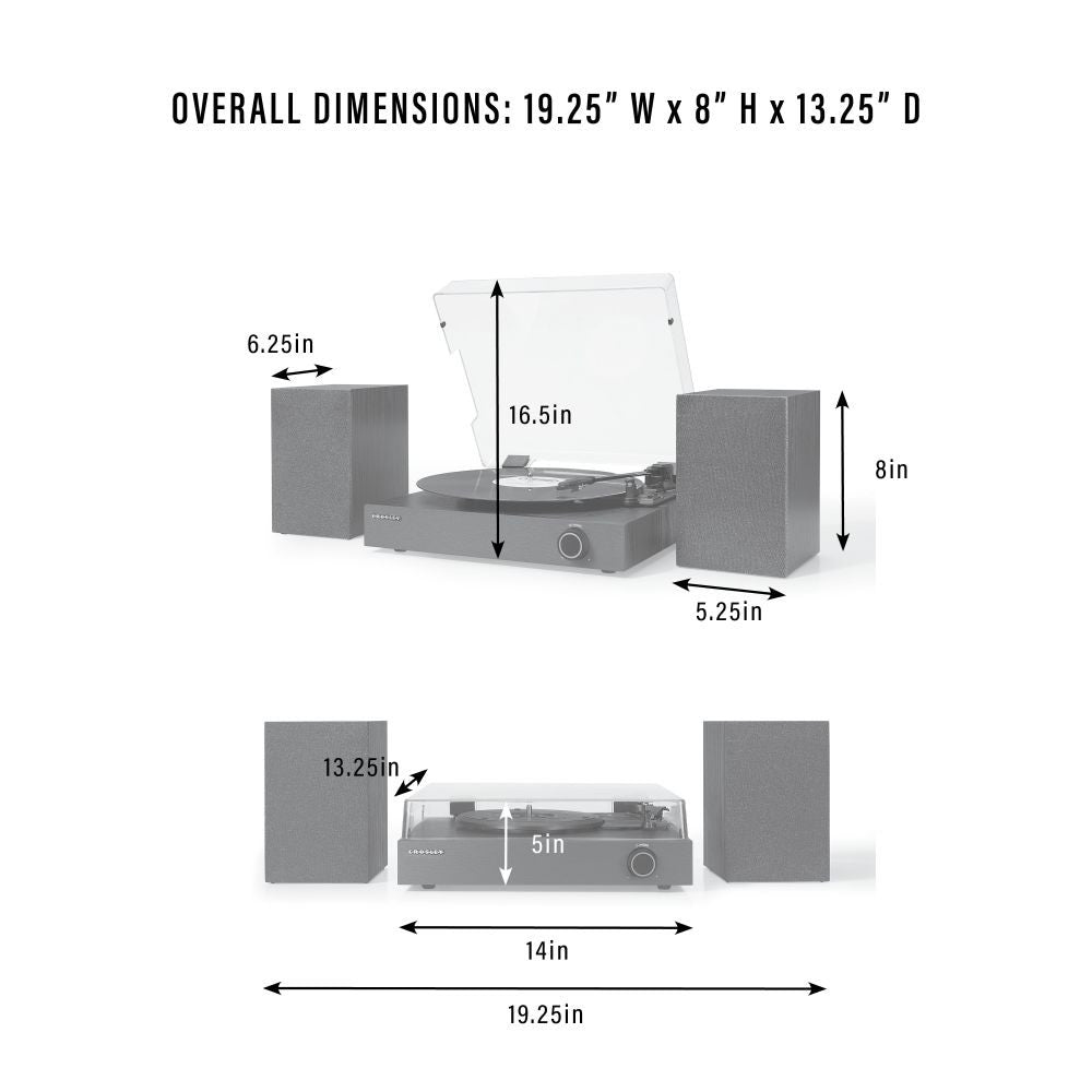 ZANE RECORD PLAYER WITH SPEAKERS dimensions