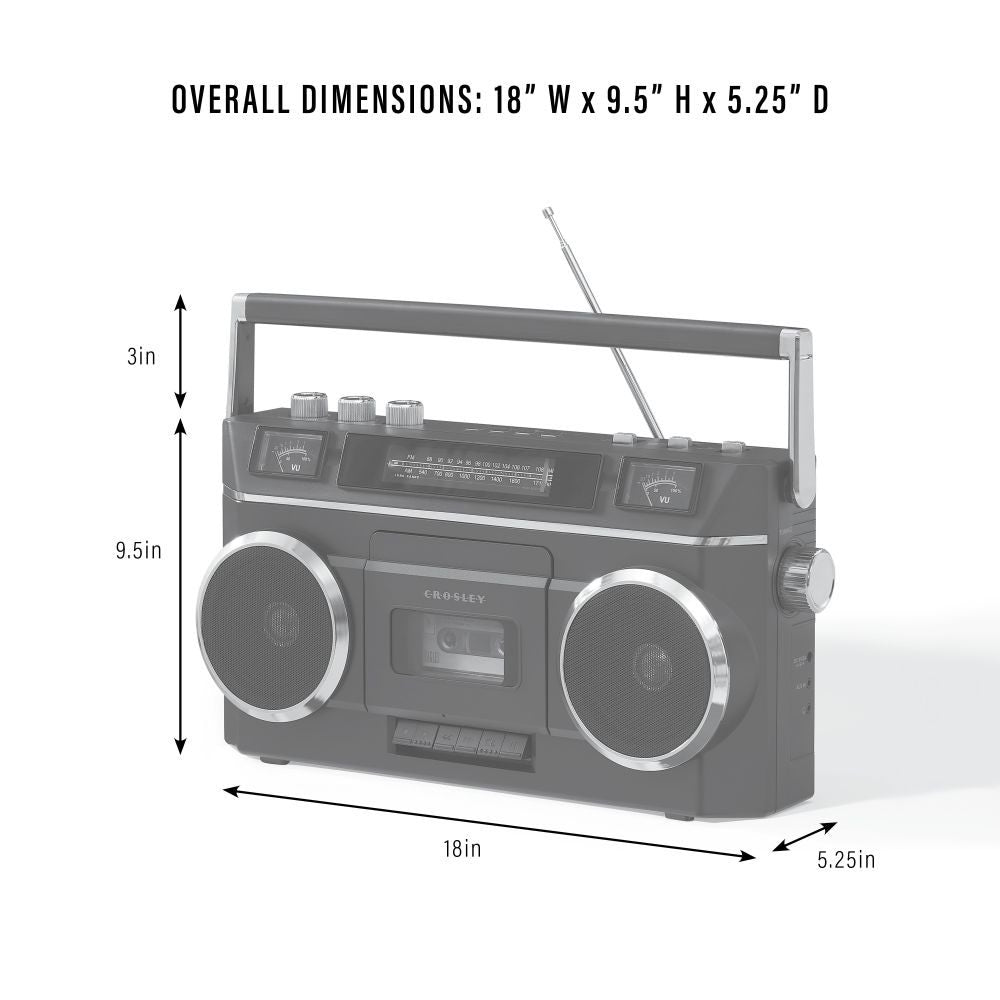 BLAST BOOMBOX CASSETTE PLAYER dimensions