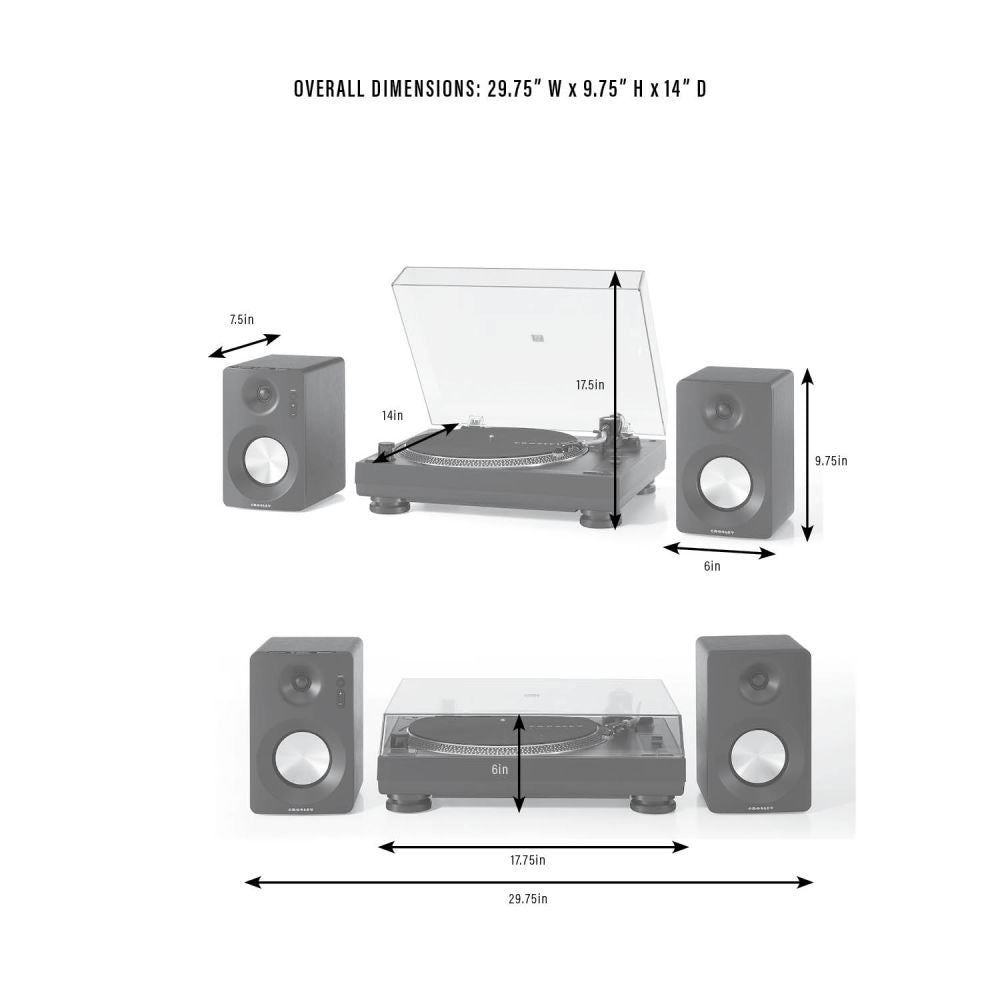KT100BT RECORD PLAYER WITH S100 SPEAKERS dimensions