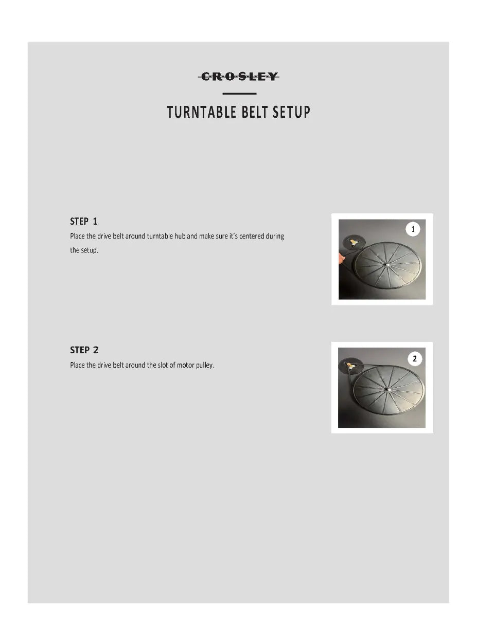 Turntable belt setup guide for a platter with a hub