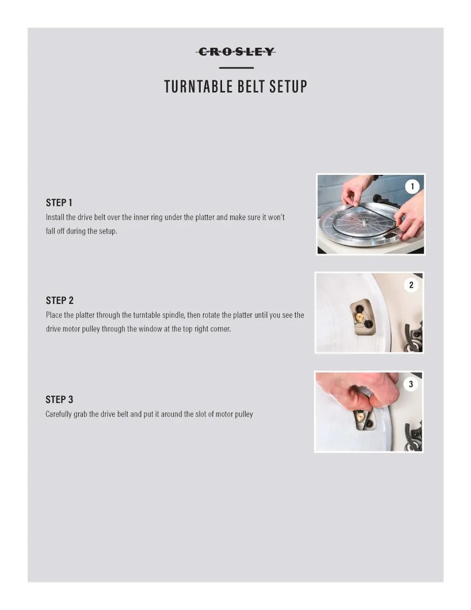 Turntable belt setup guide for a platter with a window