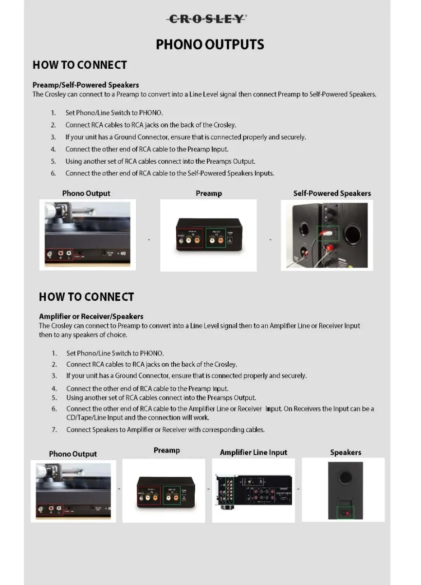External speakers phono output setup guide, page 1