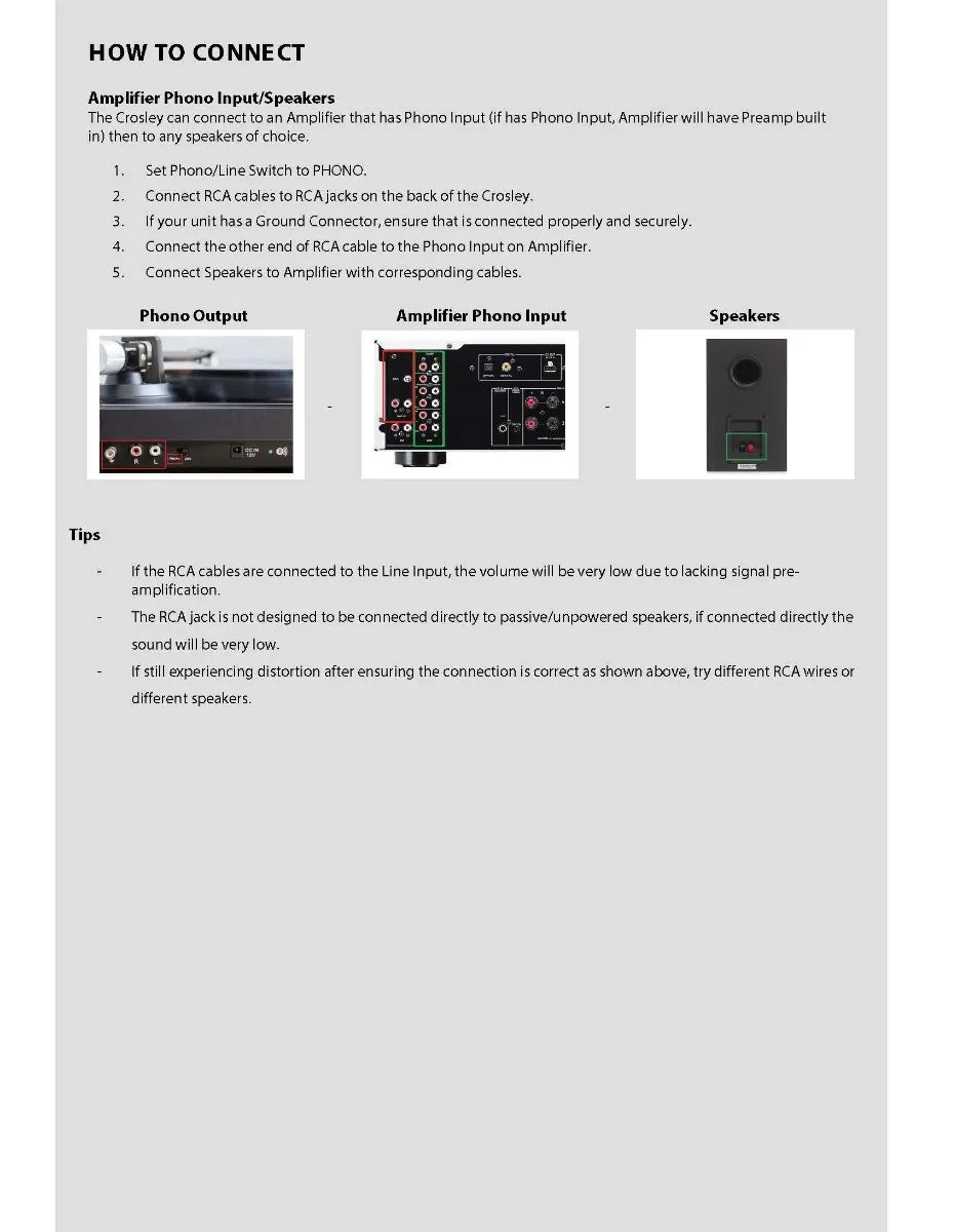 External speakers phono output setup guide, page 2