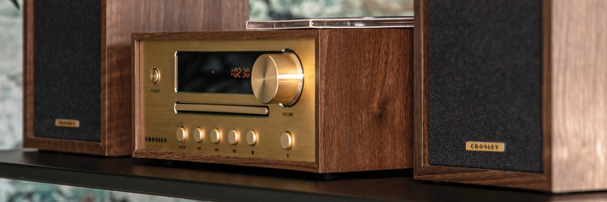 Crosley record player displayed in a home interior