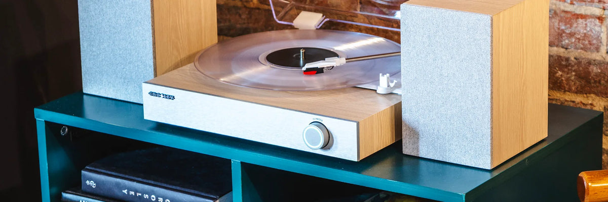 Crosley record player and speakers prepared for shipping